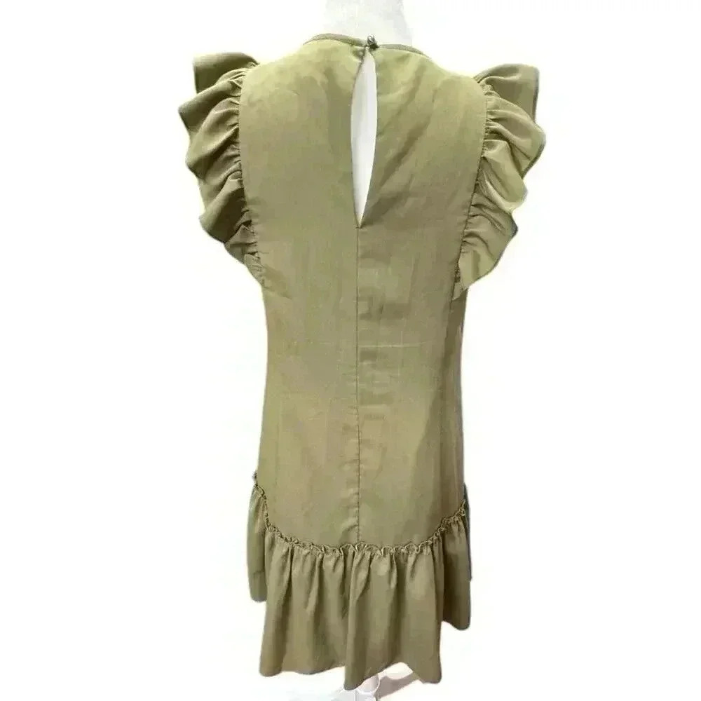 Banana Republic Khaki Green Sleeveless Sheath Ruffled Mini Dress Size XS - Picture 7 of 16